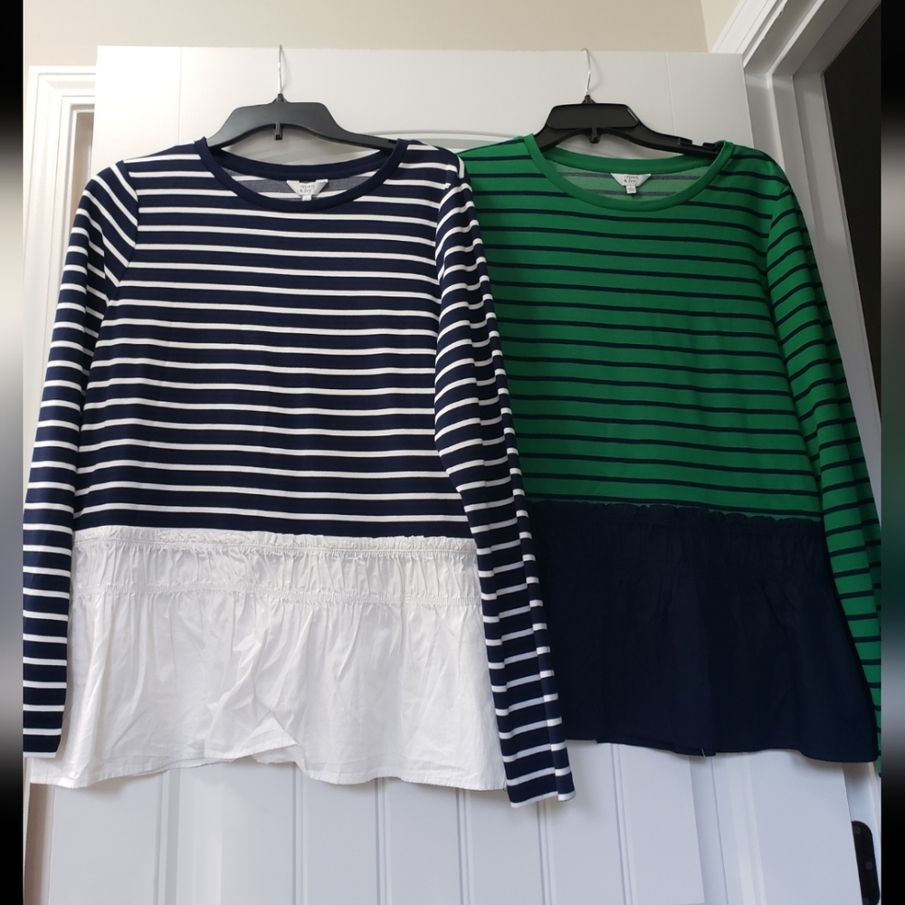 crown & ivy Striped Long Sleeve Tops - Navy and Green